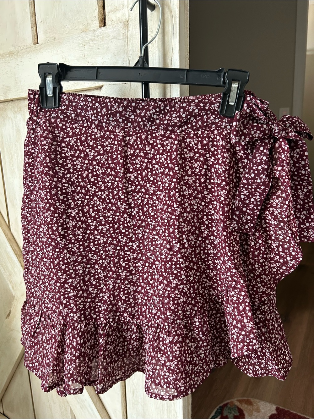 Hollister Burgundy Mini Skirt with White Floral Print